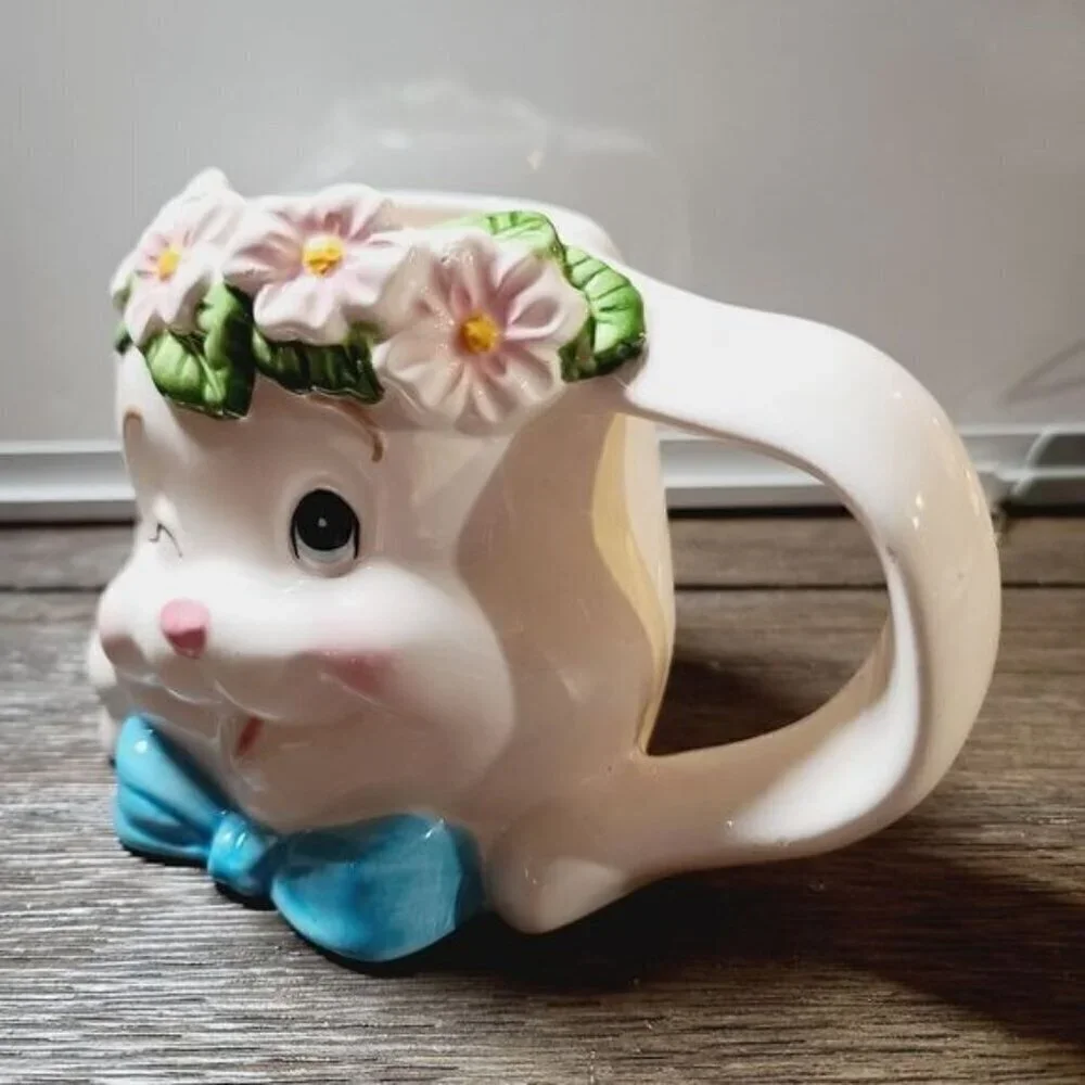 Vintage Anthropomorphic Ceramic White Bunny Easter Spring Mug